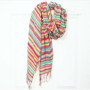 Lightweight Rainbow Stripe Spring Fringe Scarf